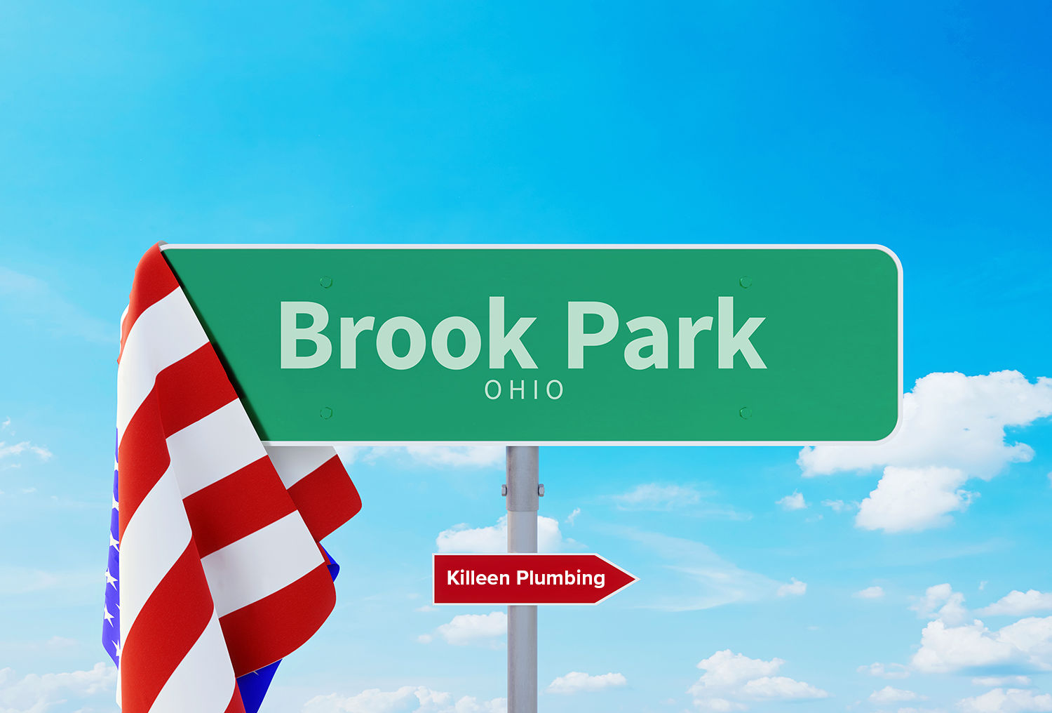 A sign for Brook Park, OH, pointing toward Killeen Plumbing